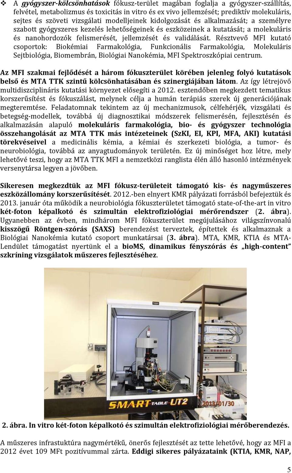 validálását. Résztvevő MFI kutató csoportok: Biokémiai Farmakológia, Funkcionális Farmakológia, Molekuláris Sejtbiológia, Biomembrán, Biológiai Nanokémia, MFI Spektroszkópiai centrum.