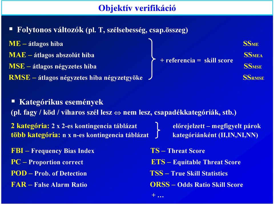 SSRMSE Kategórikus események (pl. fagy / köd / viharos szél lesz nem lesz, csapadékkategóriák, stb.