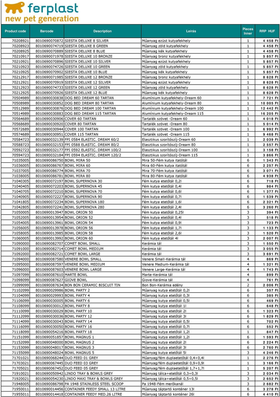 kutyafekhely 1 5 857 Ft 70210923 8010690074726 SIESTA DELUXE 10 GREEN Műanyag zöld kutyafekhely 1 5 857 Ft 70210925 8010690070902 SIESTA DELUXE 10 BLUE Műanyag kék kutyafekhely 1 5 857 Ft 70212917