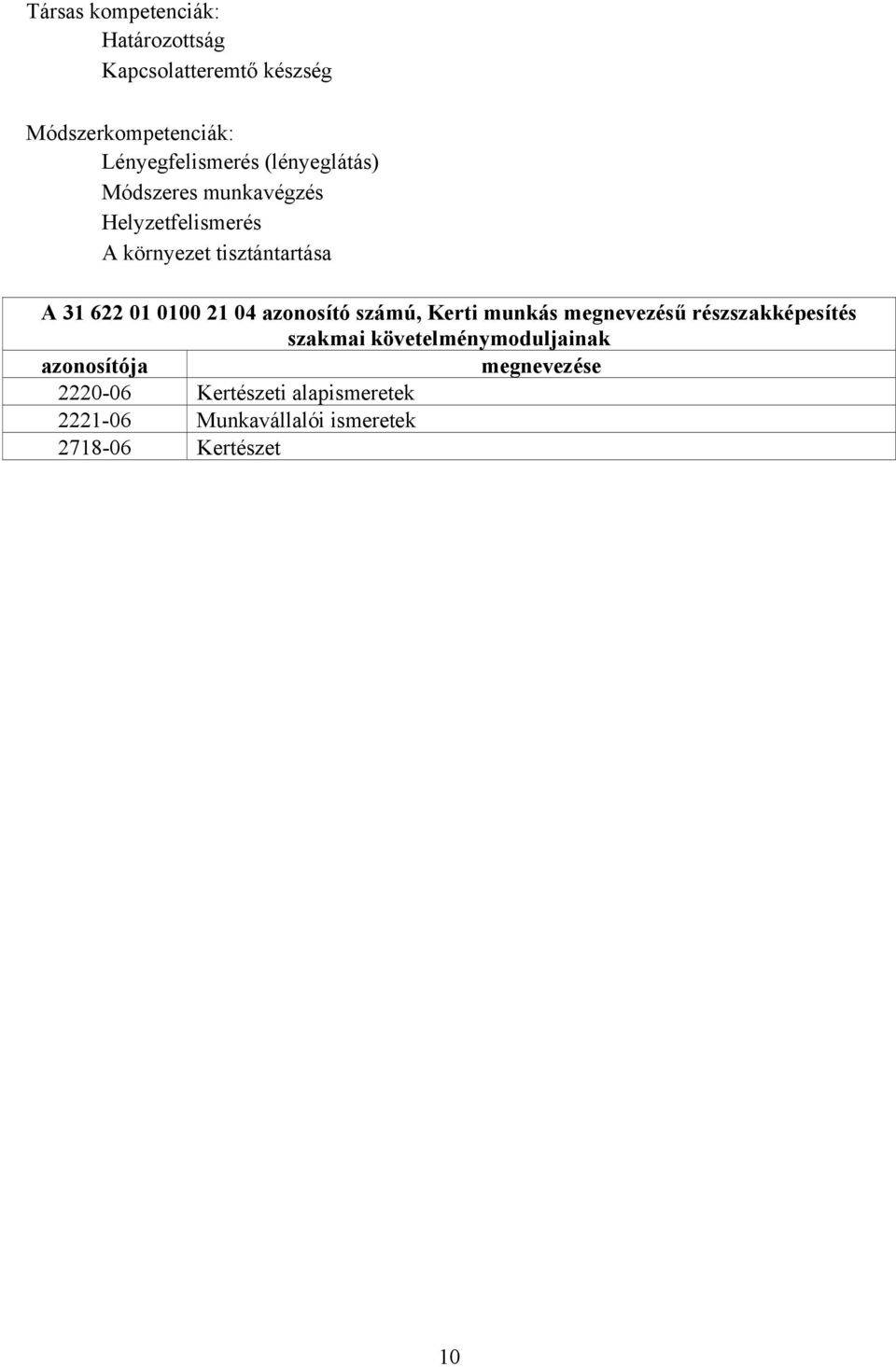 21 04 azonosító számú, Kerti munkás megnevezésű részszakképesítés szakmai követelménymoduljainak