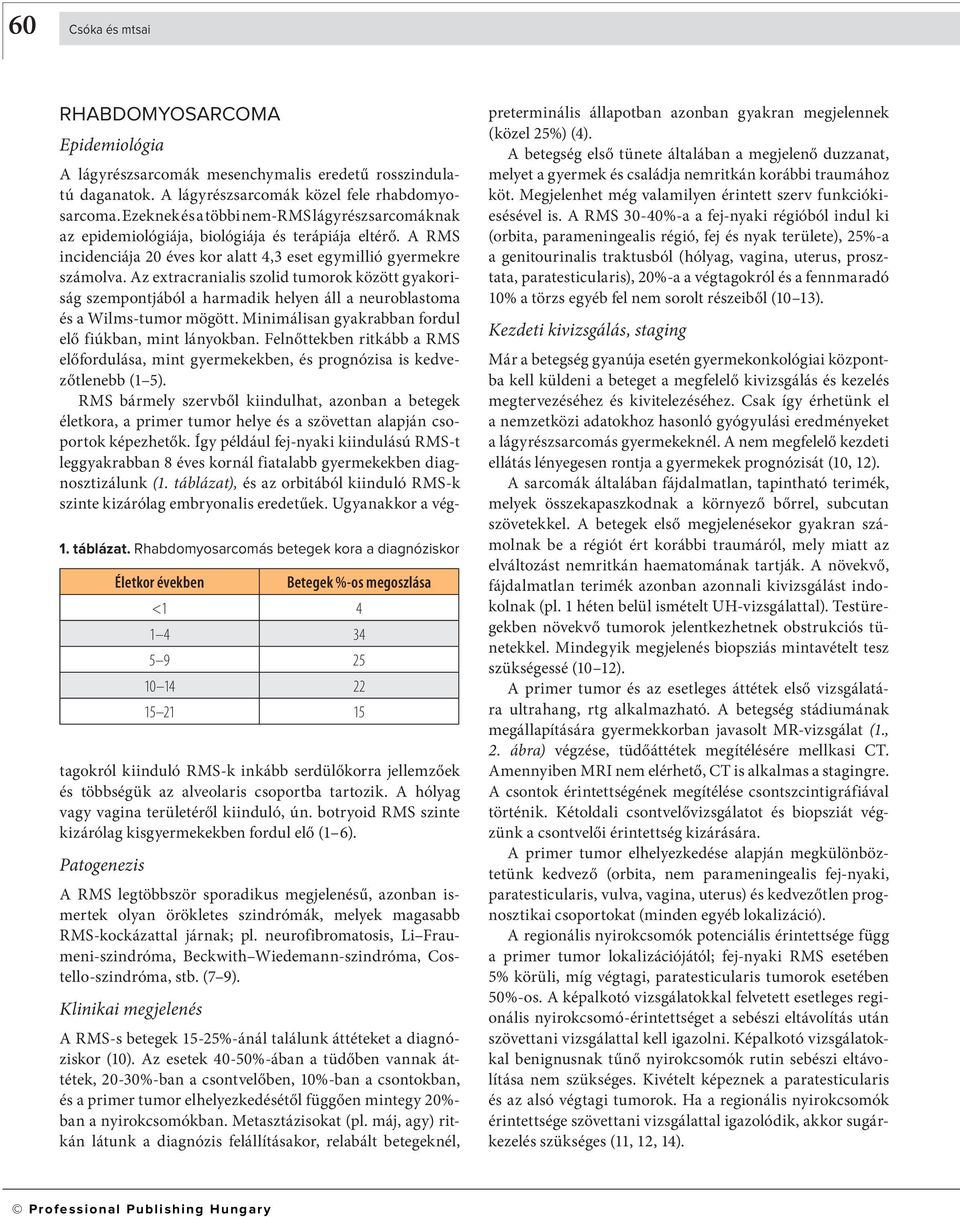 A RMS incidenciája 20 éves kor alatt 4,3 eset egymillió gyermekre számolva.