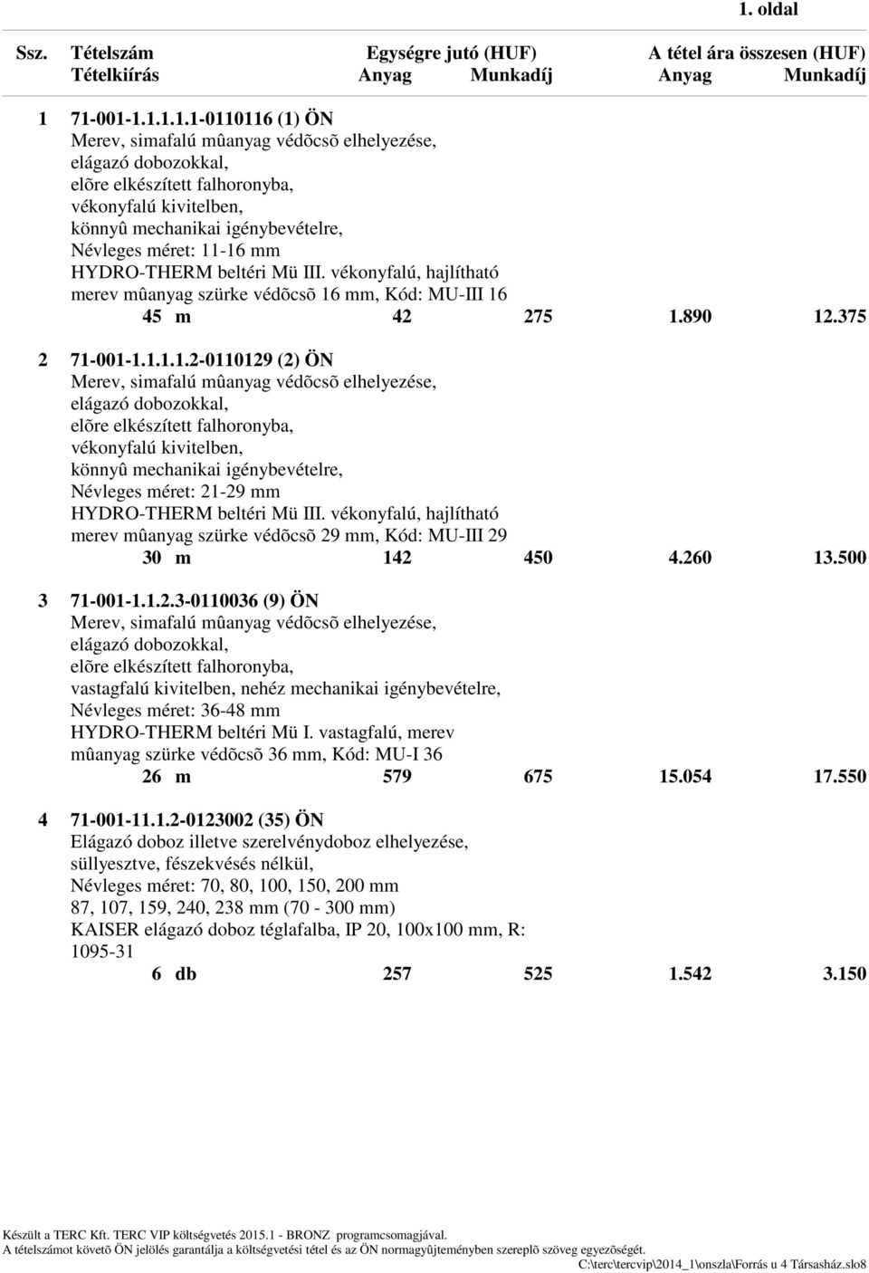 -16 mm HYDRO-THERM beltéri Mü III. vékonyfalú, hajlítható merev mûanyag szürke védõcsõ 16 mm, Kód: MU-III 16 45 m 42 275 1.890 12.375 2 71-001-1.1.1.1.2-0110129 (2) ÖN Merev, simafalú mûanyag védõcsõ