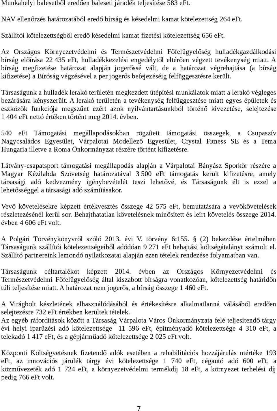 Az Országos Környezetvédelmi és Természetvédelmi Főfelügyelőség hulladékgazdálkodási bírság előírása 22 435 eft, hulladékkezelési engedélytől eltérően végzett tevékenység miatt.