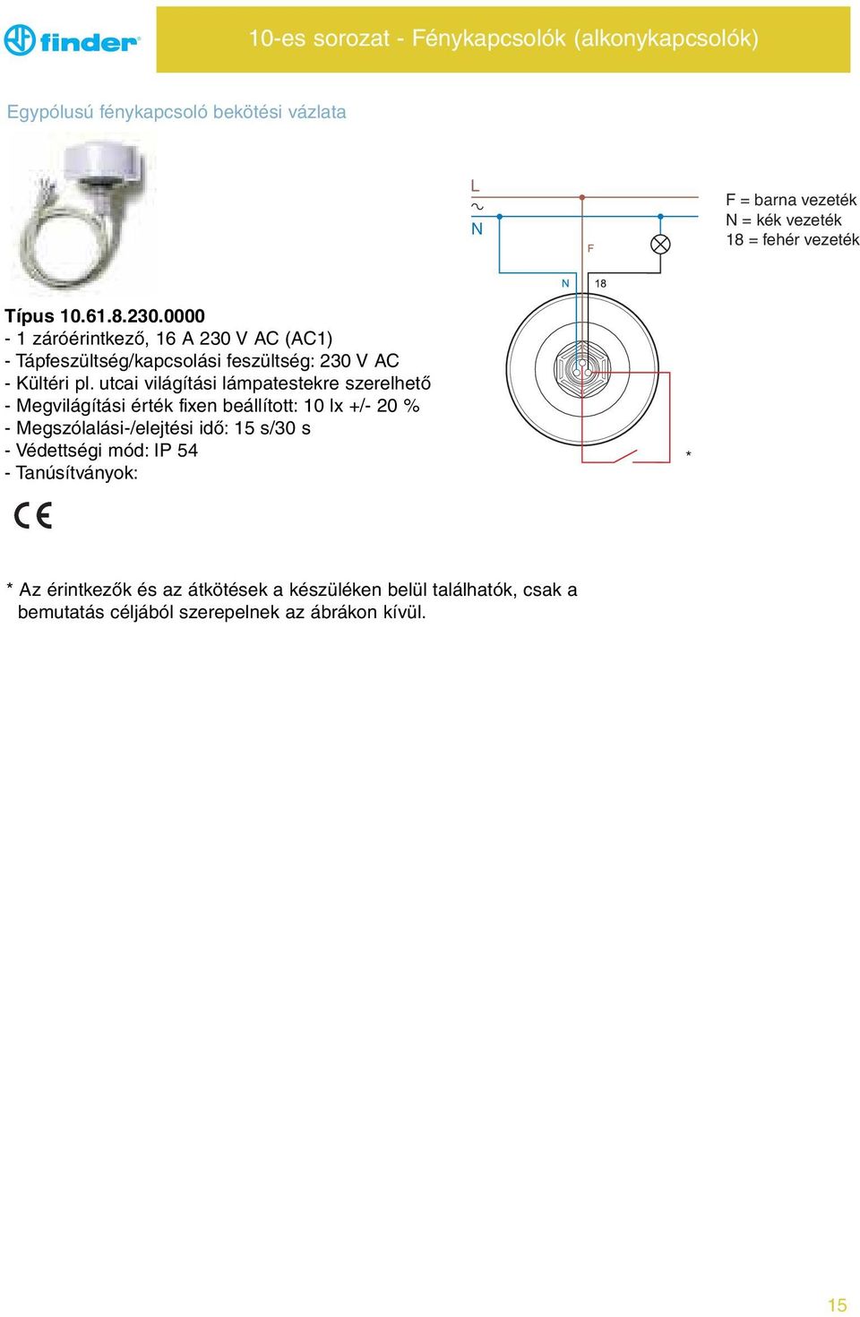 utcai világítási lámpatestekre szerelhető - Megvilágítási érték fixen beállított: 10 lx +/- 20 % - Megszólalási-/elejtési idő: 15 s/30 s