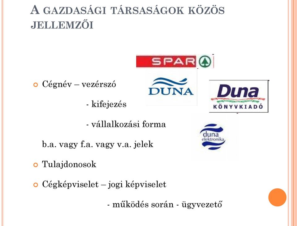 a. vagy v.a. jelek Tulajdonosok Cégképviselet