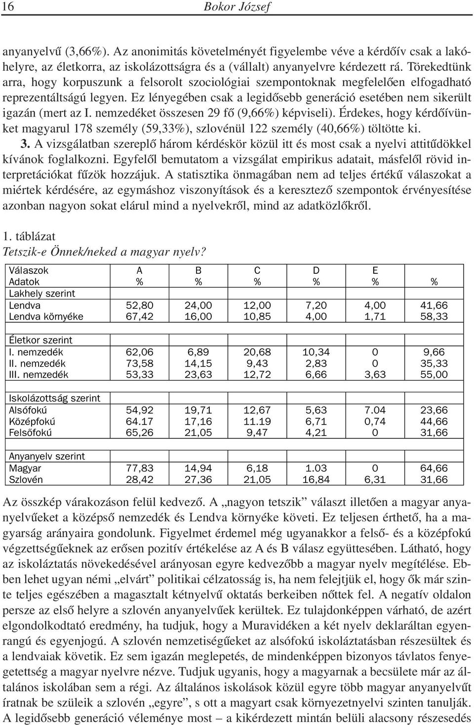 Ez lényegében csak a legidõsebb generáció esetében nem sikerült igazán (mert az I. nemzedéket összesen 29 fõ (9,66%) képviseli).