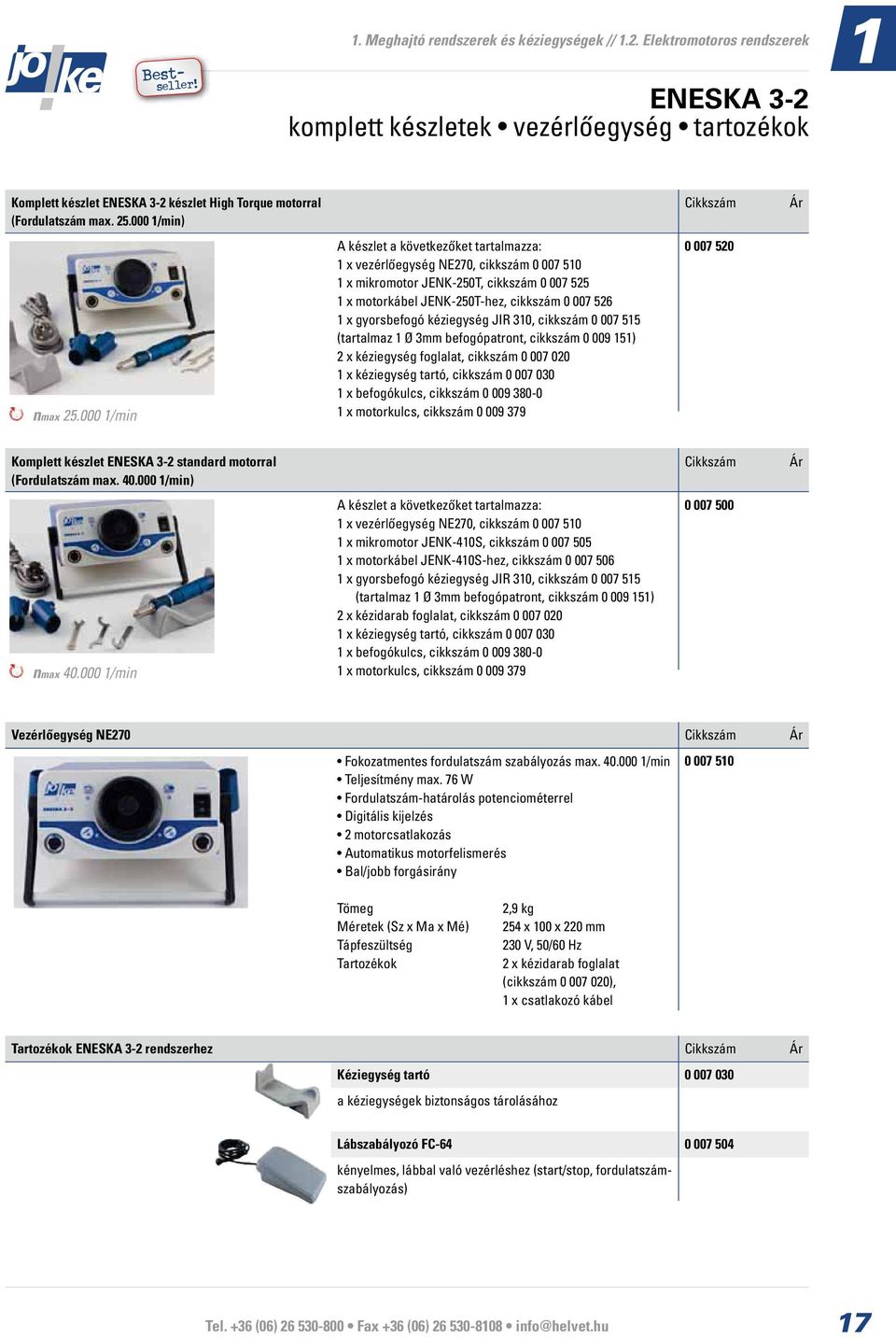 kéziegység JIR 30, cikkszám 0 007 55 (tartalmaz Ø 3mm befogópatront, cikkszám 0 009 5) 2 x kéziegység foglalat, cikkszám 0 007 020 x kéziegység tartó, cikkszám 0 007 030 x befogókulcs, cikkszám 0 009