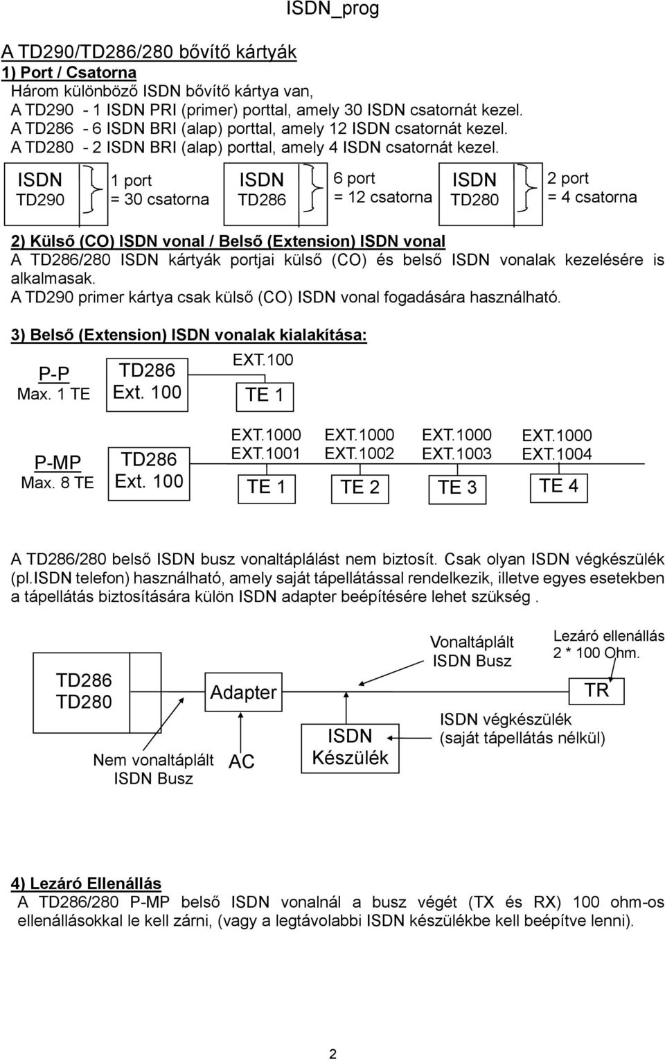 TD90 port = 0 csatorna TD6 6 port = csatorna TD0 port = csatorna ) Külső (CO) vonal / Belső (Extension) vonal A TD6/0 kártyák portjai külső (CO) és belső vonalak kezelésére is alkalmasak.