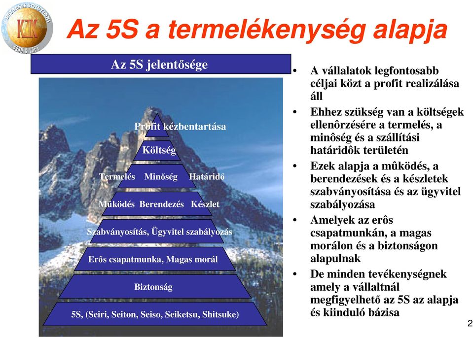 költségek ellenôrzésére a termelés, a minôség és a szállítási határidôk területén Ezek alapja a mûködés, a berendezések és a készletek szabványosítása és az ügyvitel