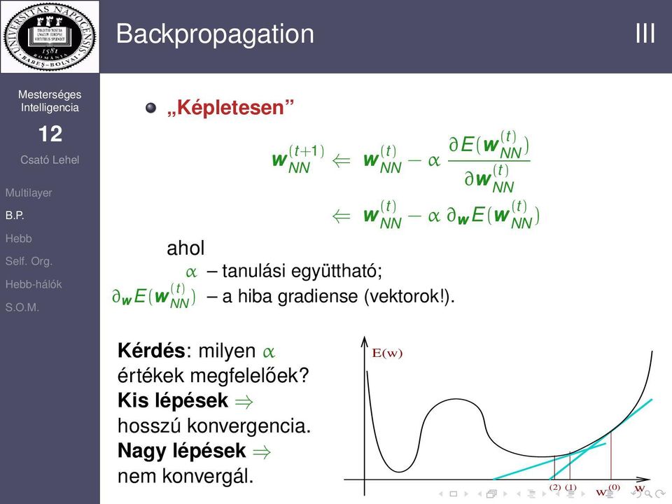 a hiba gradiense (vektorok!). Kérdés: milyen α értékek megfelelőek?