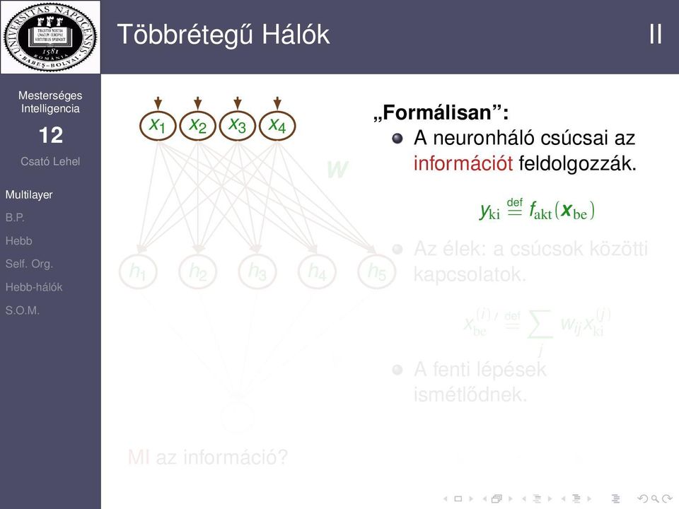 y ki def = f akt (x be ) Az élek: a csúcsok közötti kapcsolatok.