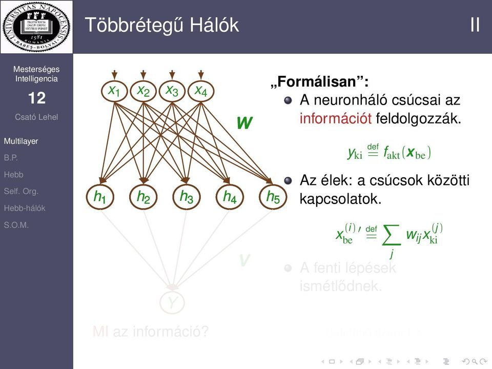 y ki def = f akt (x be ) Az élek: a csúcsok közötti kapcsolatok.