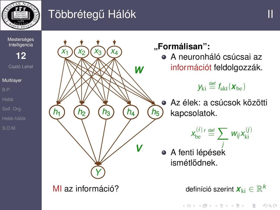 y ki def = f akt (x be ) Az élek: a csúcsok közötti kapcsolatok.