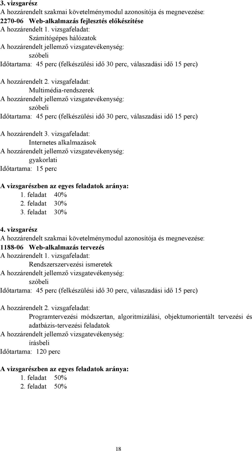 vizsgafeladat: Multimédiarendszerek A hozzárendelt jellemző vizsgatevékenység: szóbeli Időtartama: 45 perc (felkészülési idő 30 perc, válaszadási idő 15 perc) A hozzárendelt 3.