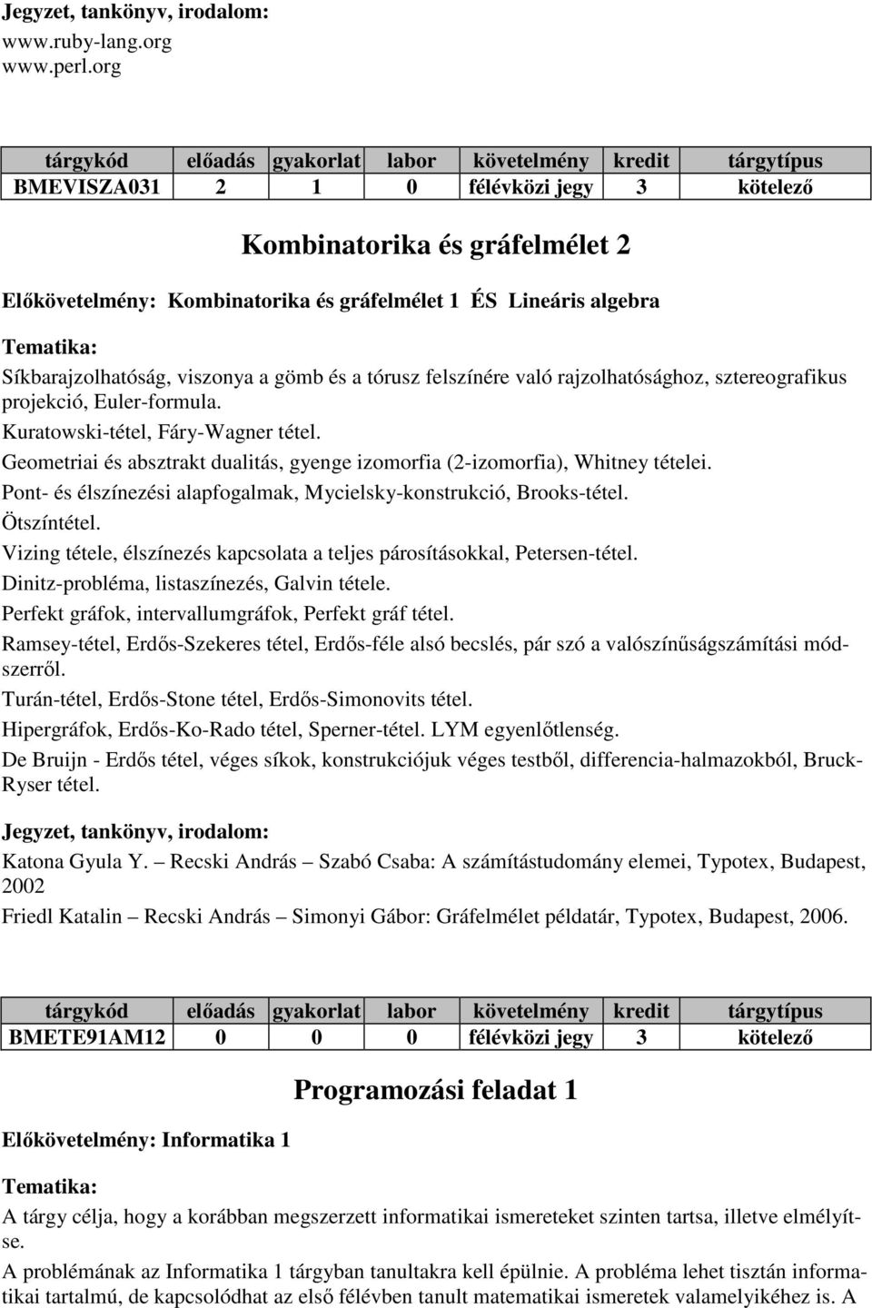 felszínére való rajzolhatósághoz, sztereografikus projekció, Euler-formula. Kuratowski-tétel, Fáry-Wagner tétel. Geometriai és absztrakt dualitás, gyenge izomorfia (2-izomorfia), Whitney tételei.