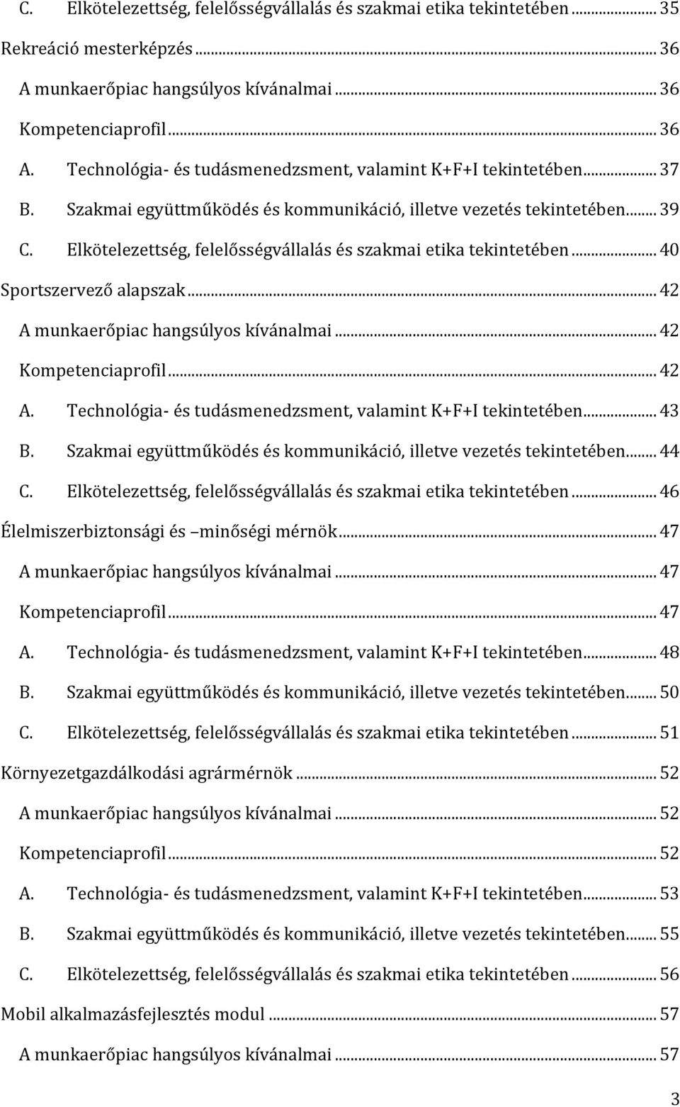 .. 42 A munkaerőpiac hangsúlyos kívánalmai... 42 Kompetenciaprofil... 42 A. Technológia- és tudásmenedzsment, valamint K+F+I tekintetében... 43 B.