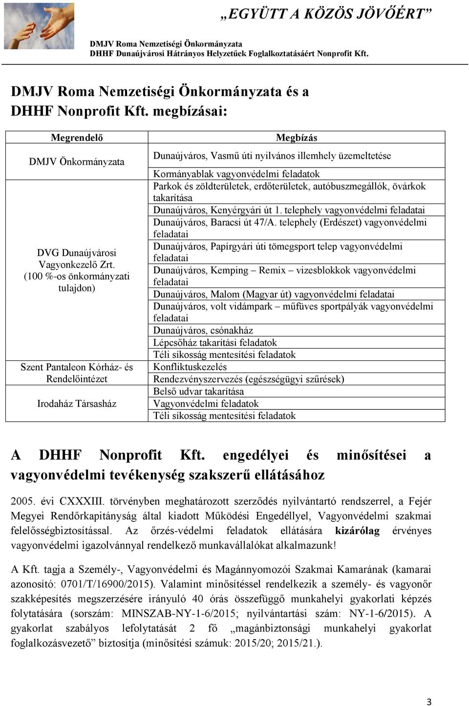 Parkok és zöldterületek, erdőterületek, autóbuszmegállók, övárkok takarítása Dunaújváros, Kenyérgyári út 1. telephely vagyonvédelmi feladatai Dunaújváros, Baracsi út 47/A.