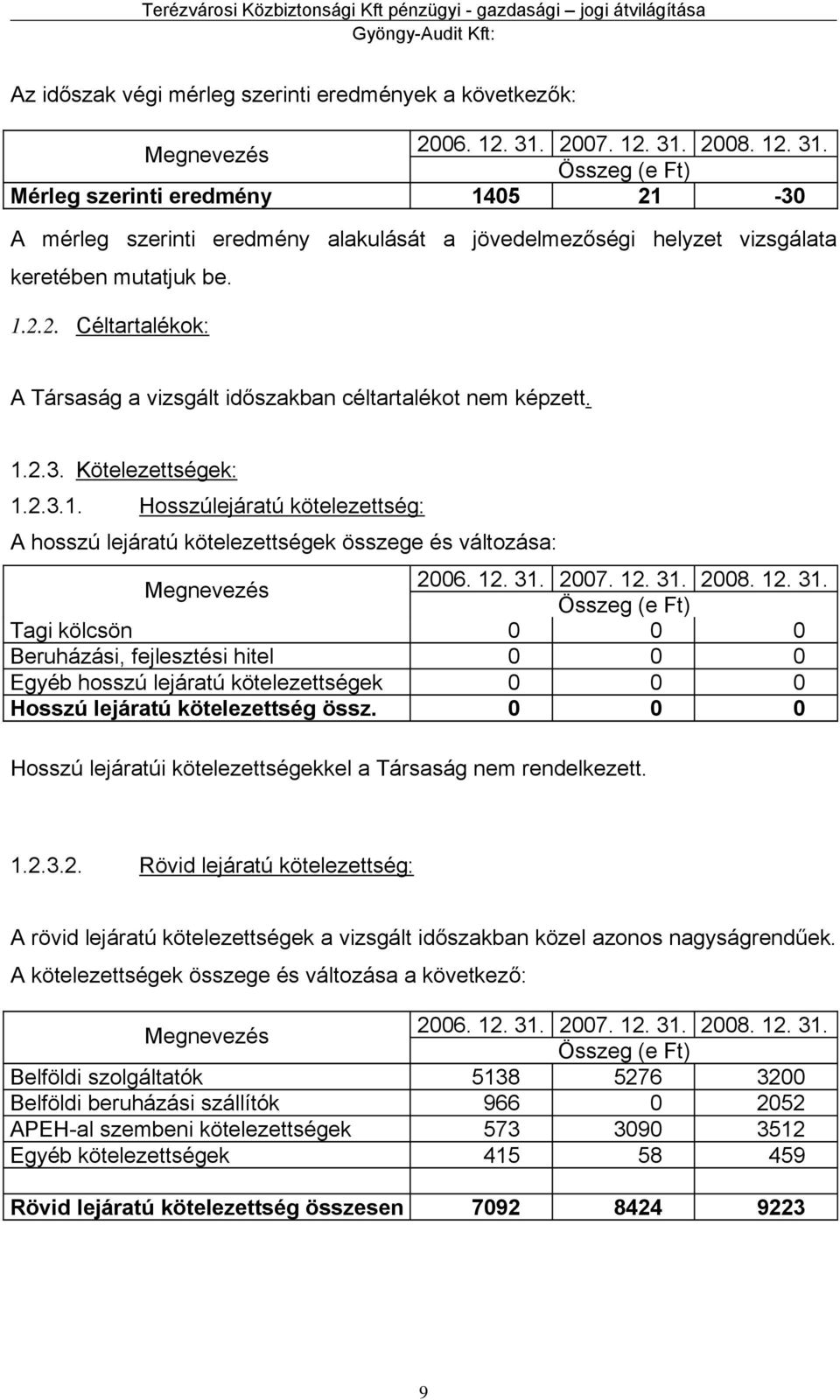 1.2.3. Kötelezettségek: 1.2.3.1. Hosszúlejáratú kötelezettség: A hosszú lejáratú kötelezettségek összege és változása: 2006. 12. 31.