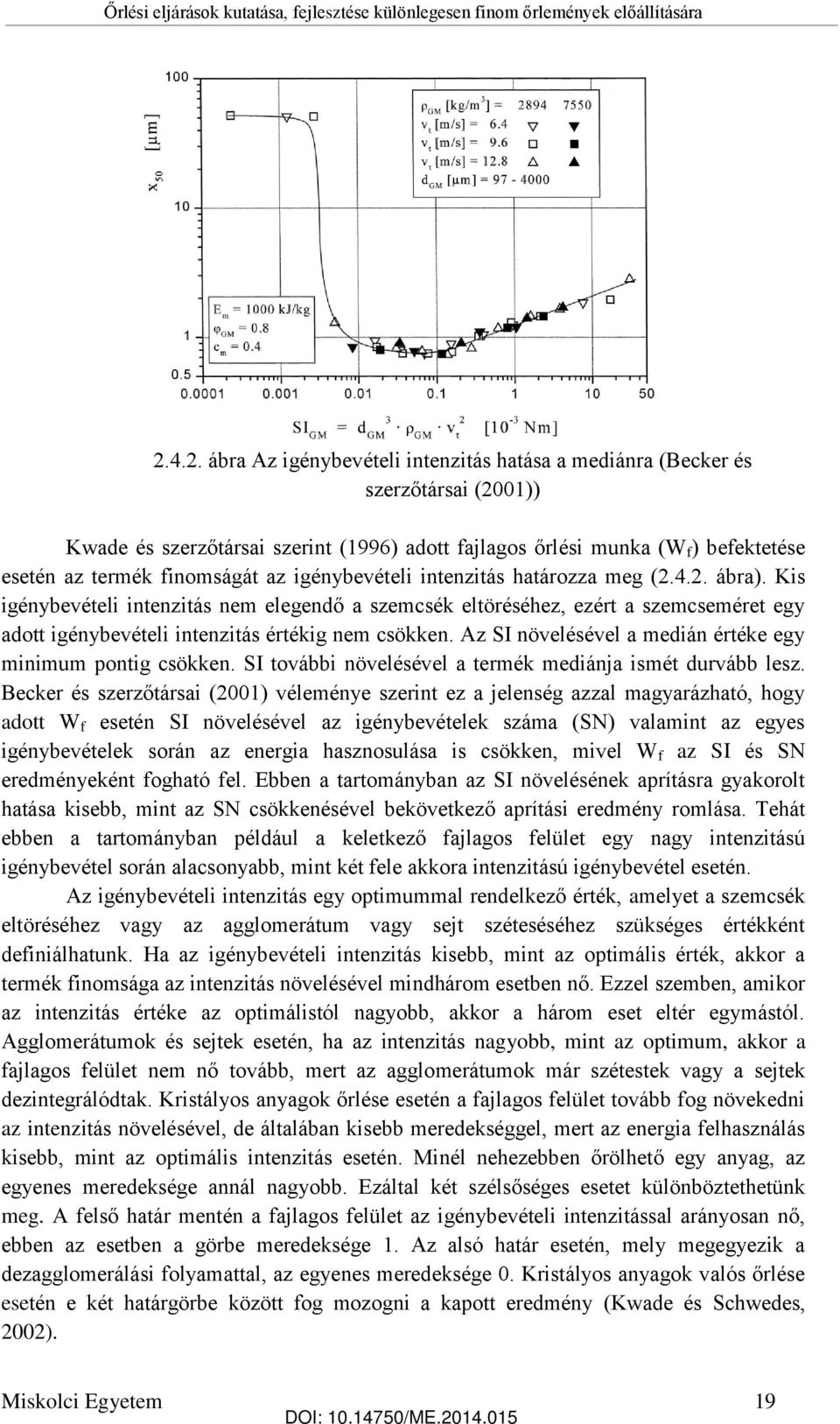 Kis igénybevételi intenzitás nem elegendő a szemcsék eltöréséhez, ezért a szemcseméret egy adott igénybevételi intenzitás értékig nem csökken.