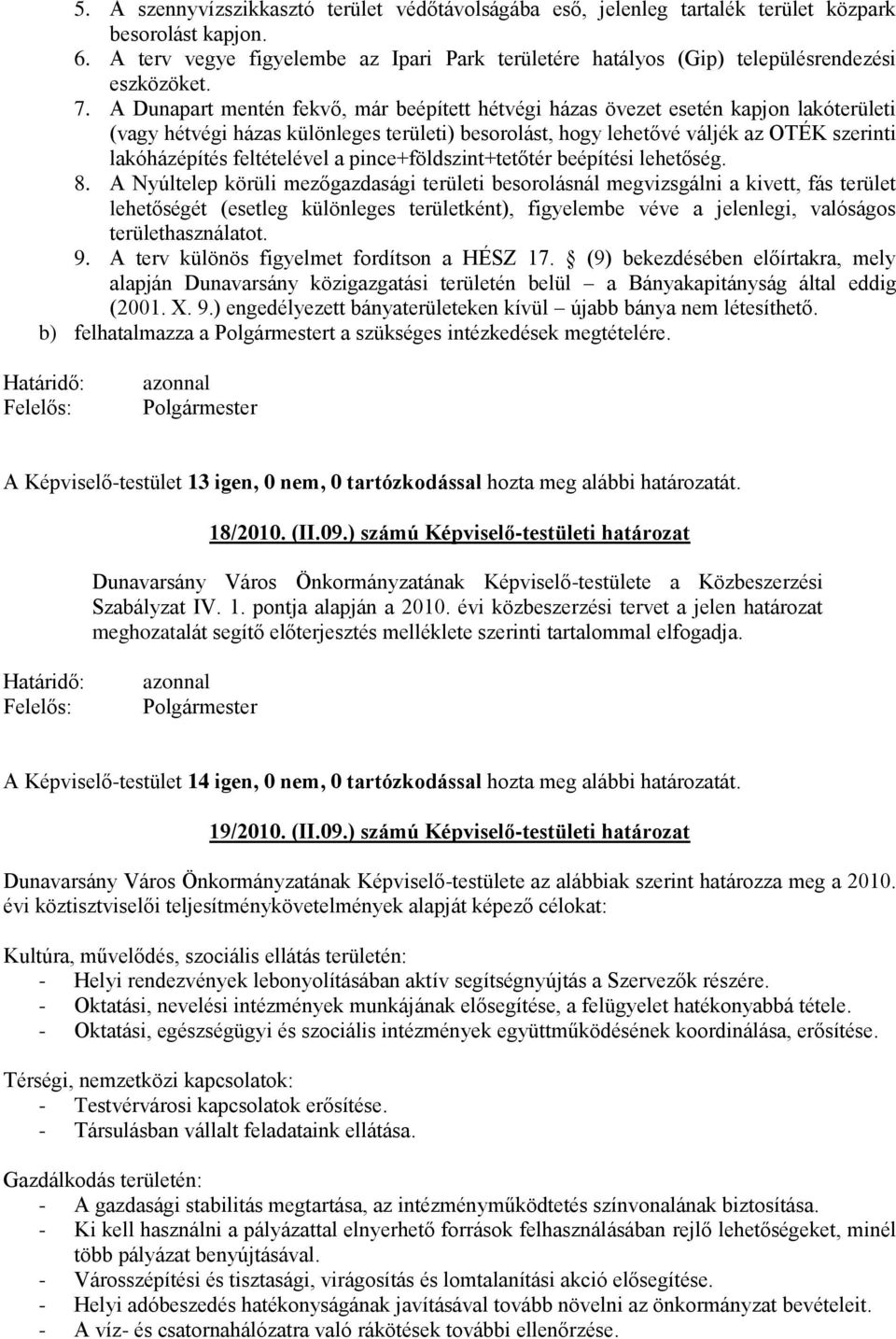 A Dunapart mentén fekvő, már beépített hétvégi házas övezet esetén kapjon lakóterületi (vagy hétvégi házas különleges területi) besorolást, hogy lehetővé váljék az OTÉK szerinti lakóházépítés