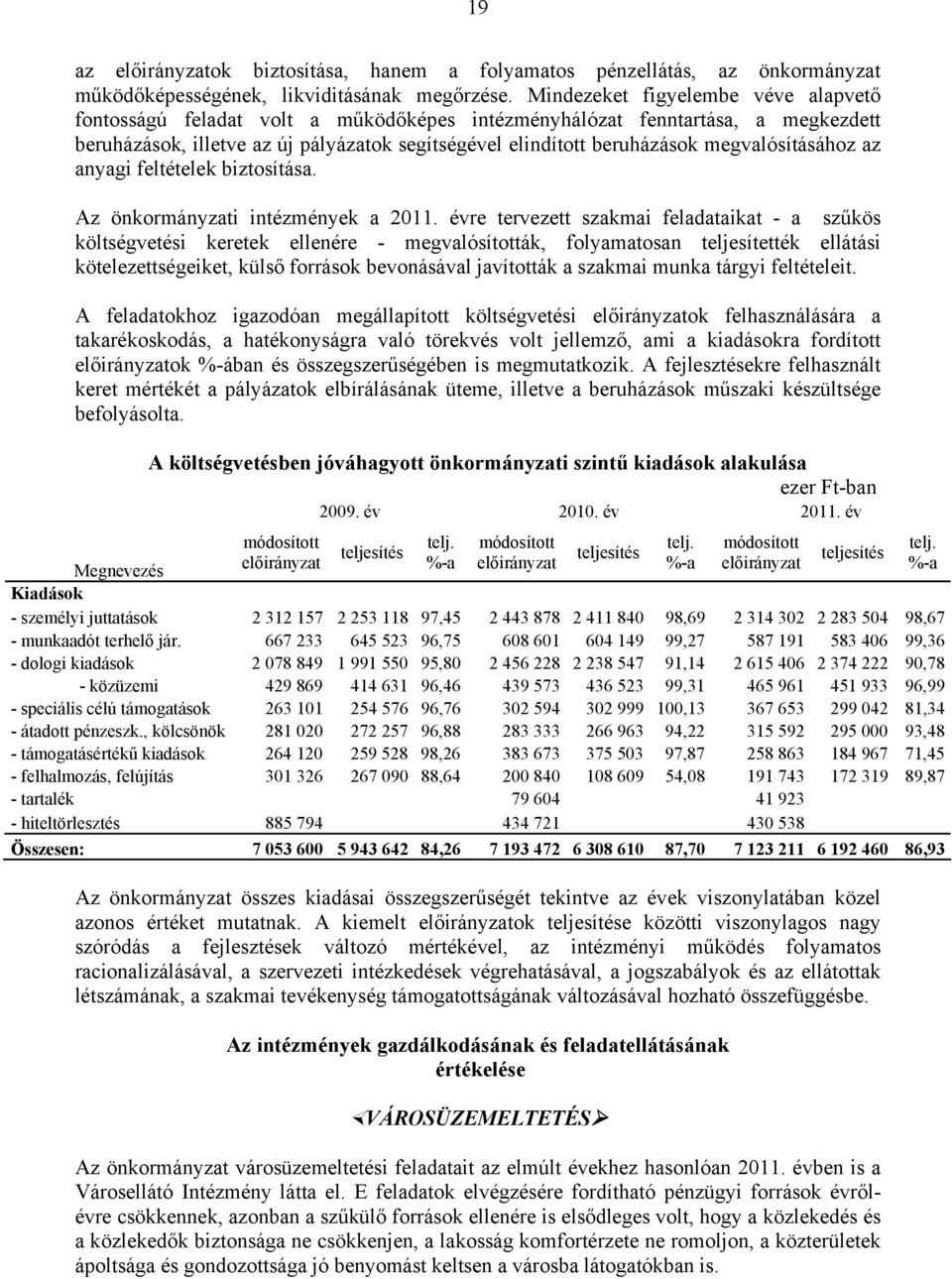 megvalósításához az anyagi feltételek biztosítása. Az önkormányzati intézmények a 2011.