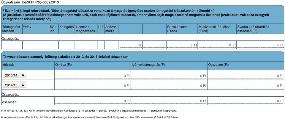 idő Kategória Licensz / megnevezés Új? Adózás módja Bruttó juttatás (Ft/hó) Munkáltatói járulékok (Ft/hó) Évadra jutó ráfordítás összesen (Ft) 0 0 Tervezett összes személyi költség alakulása a 2013.