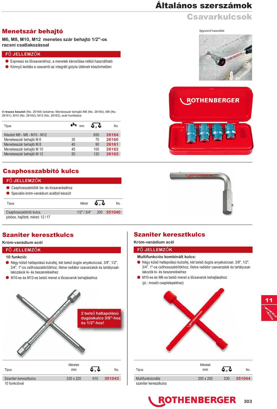 - M8 - M10 - M12 650 26164 Menetesszár behajtó M 6 35 70 26160 Menetesszár behajtó M 8 40 90 26161 Menetesszár behajtó M 10 45 100 26162 Menetesszár behajtó M 12 50 120 26163 Csaphosszabbító kulcs n