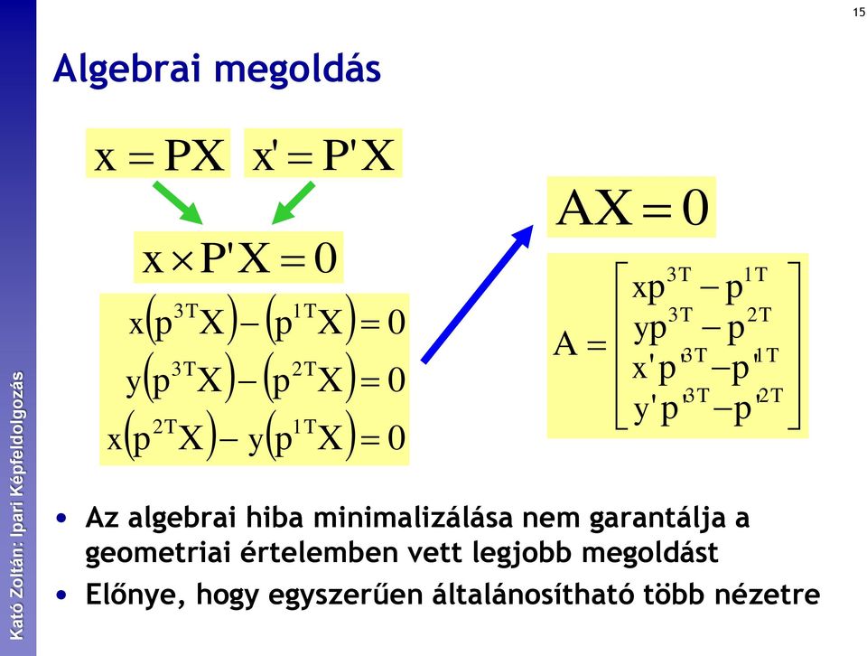 1T 2T Az algebrai hiba minimalizálása nem garantálja a geometriai