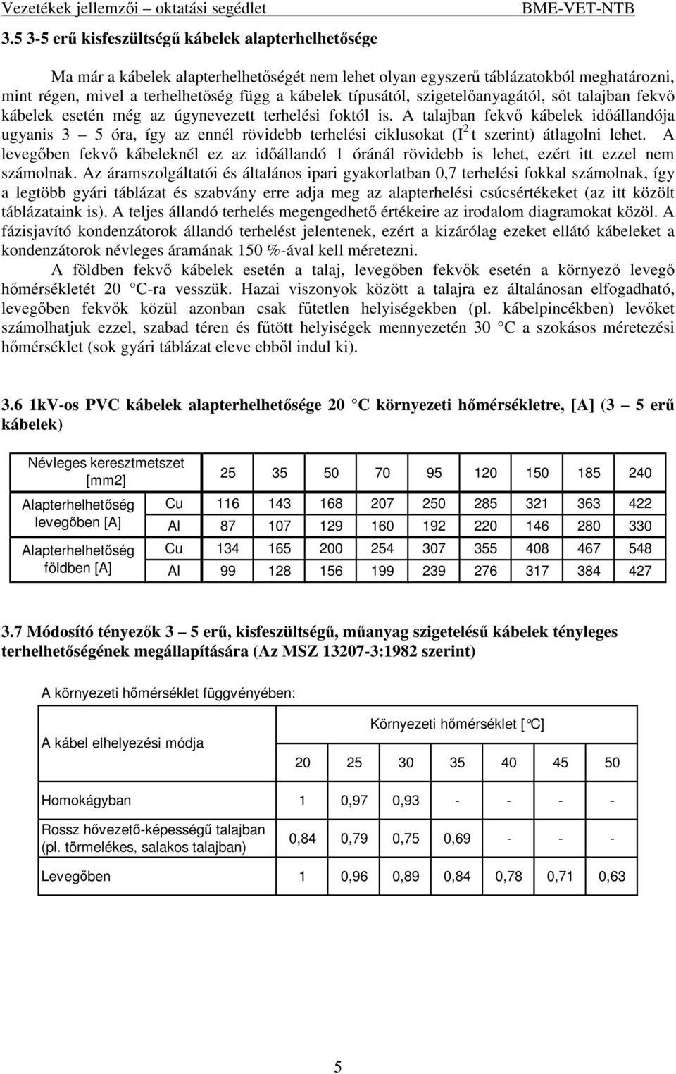 A talajban fekv kábelek idállandója ugyanis 3 5 óra, így az ennél rövidebb terhelési ciklusokat (I 2 t szerint) átlagolni lehet.