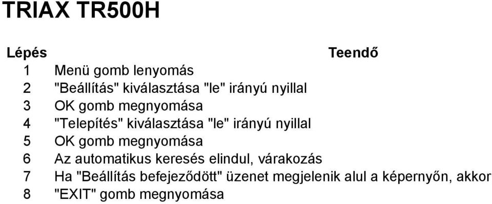 6 Az automatikus keresés elindul, várakozás 7 Ha "Beállítás