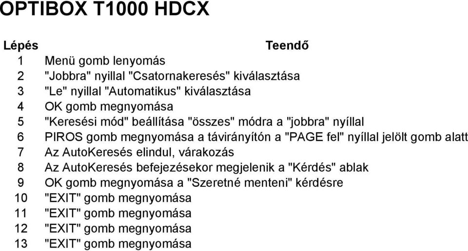 nyíllal jelölt gomb alatt 7 Az AutoKeresés elindul, várakozás 8 Az AutoKeresés befejezésekor megjelenik a "Kérdés" ablak 9 OK gomb