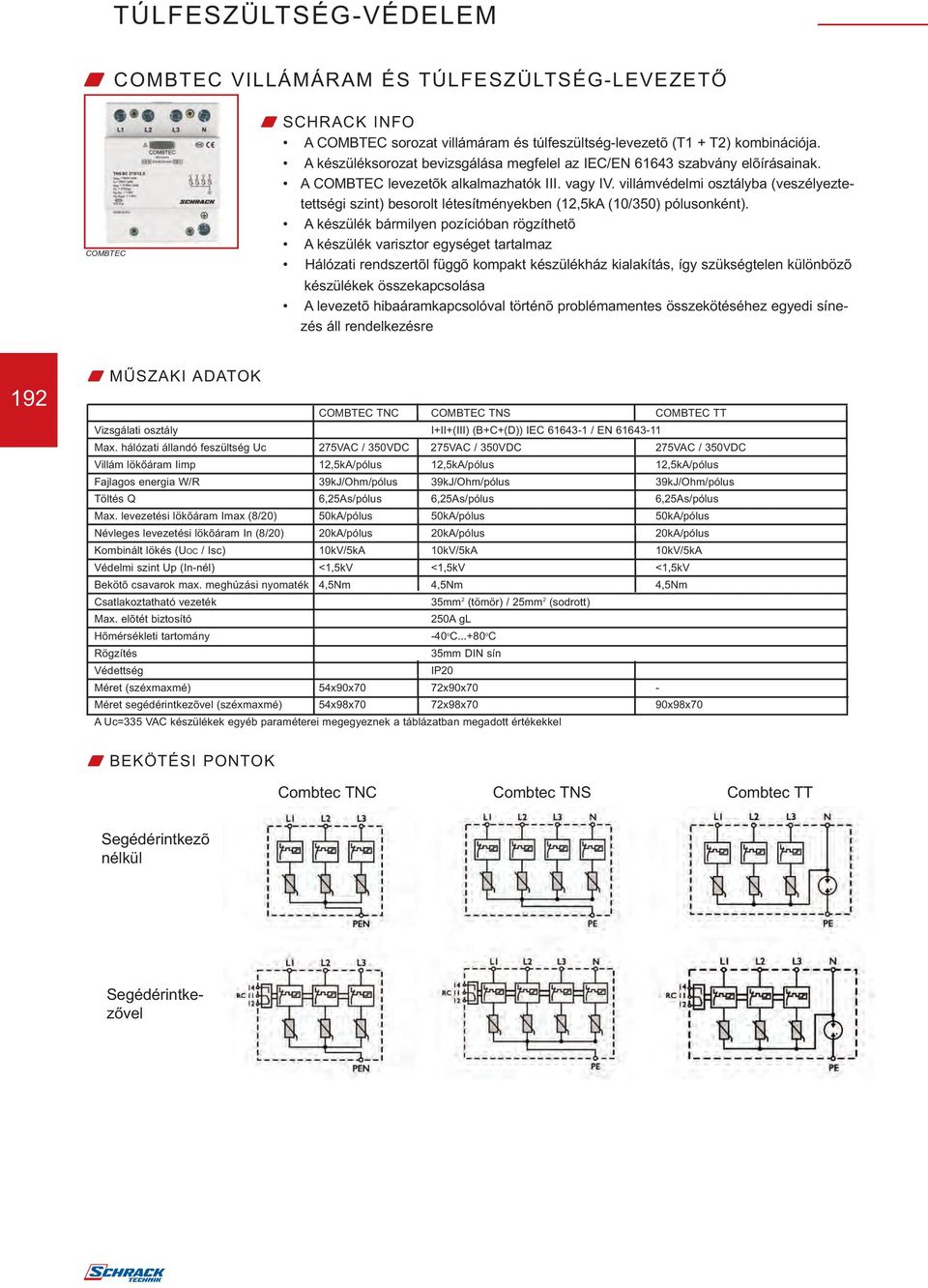 villámvédelmi osztályba (veszélyeztetettségi szint) besorolt létesítményekben (12,5kA (10/350) pólusonként).