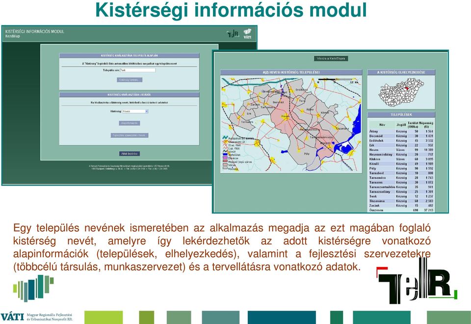 kistérségre vonatkozó alapinformációk (települések, elhelyezkedés), valamint a