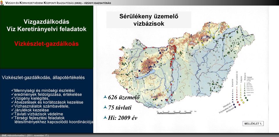 feldolgozása, értékelése Vízigény kielégítés, Átvezetések és korlátozások kezelése Vízhasználatok számbavétele, Járulékok