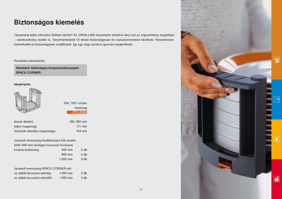 Rendelési információk: Standard-/különleges korpuszszélességek/ SPACE CORNER: tányértartó RAL 7037 szürke műanyag ZTH.