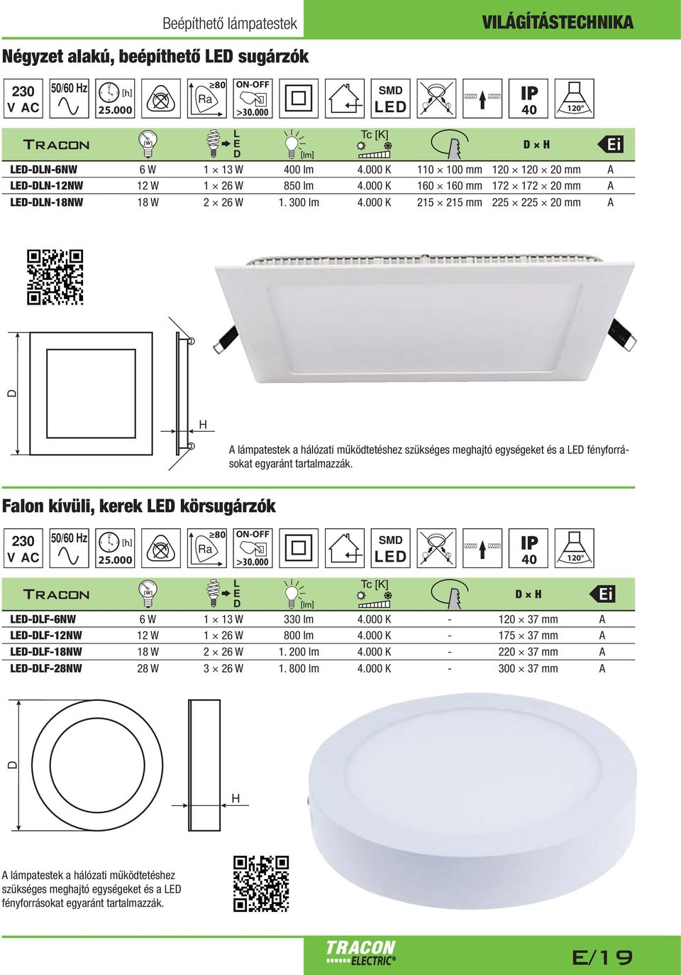 000 K 215 215 mm 225 225 20 mm A A lámpatestek a hálózati működtetéshez szükséges meghajtó egységeket és a E fényforrásokat egyaránt tartalmazzák. Falon kívüli, kerek E körsugárzók 12 9 3 6 25.