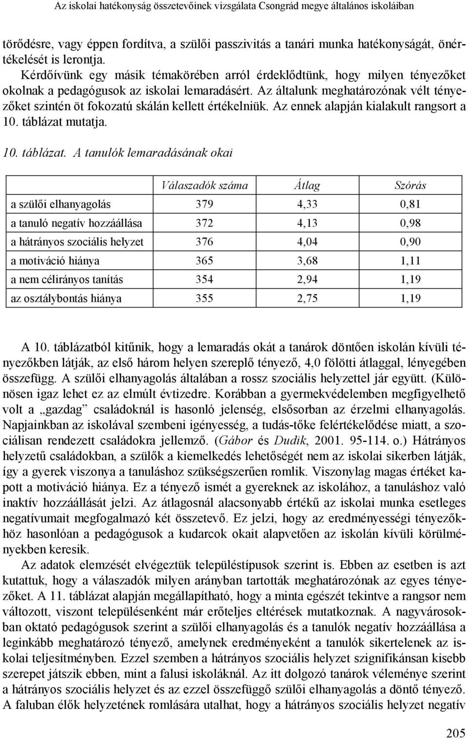 Az általunk meghatározónak vélt tényezőket szintén öt fokozatú skálán kellett értékelniük. Az ennek alapján kialakult rangsort a 10. táblázat 