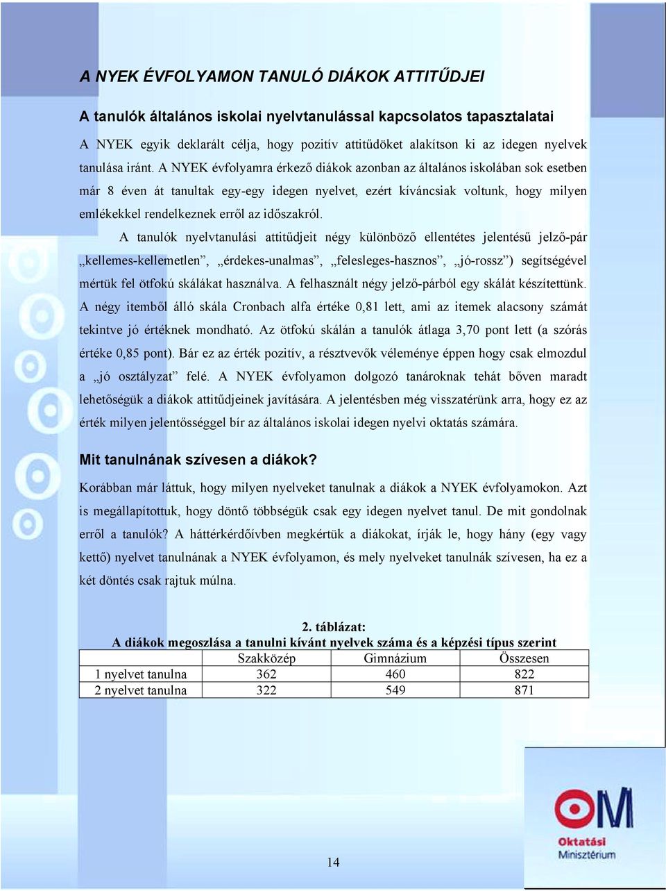 A NYEK évfolyamra érkező diákok azonban az általános iskolában sok esetben már 8 éven át tanultak egy-egy idegen nyelvet, ezért kíváncsiak voltunk, hogy milyen emlékekkel rendelkeznek erről az