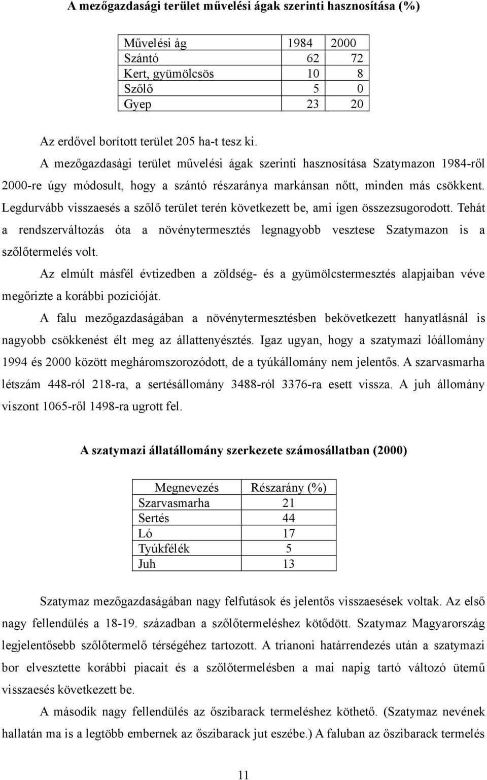 Legdurvább visszaesés a szőlő terület terén következett be, ami igen összezsugorodott. Tehát a rendszerváltozás óta a növénytermesztés legnagyobb vesztese Szatymazon is a szőlőtermelés volt.