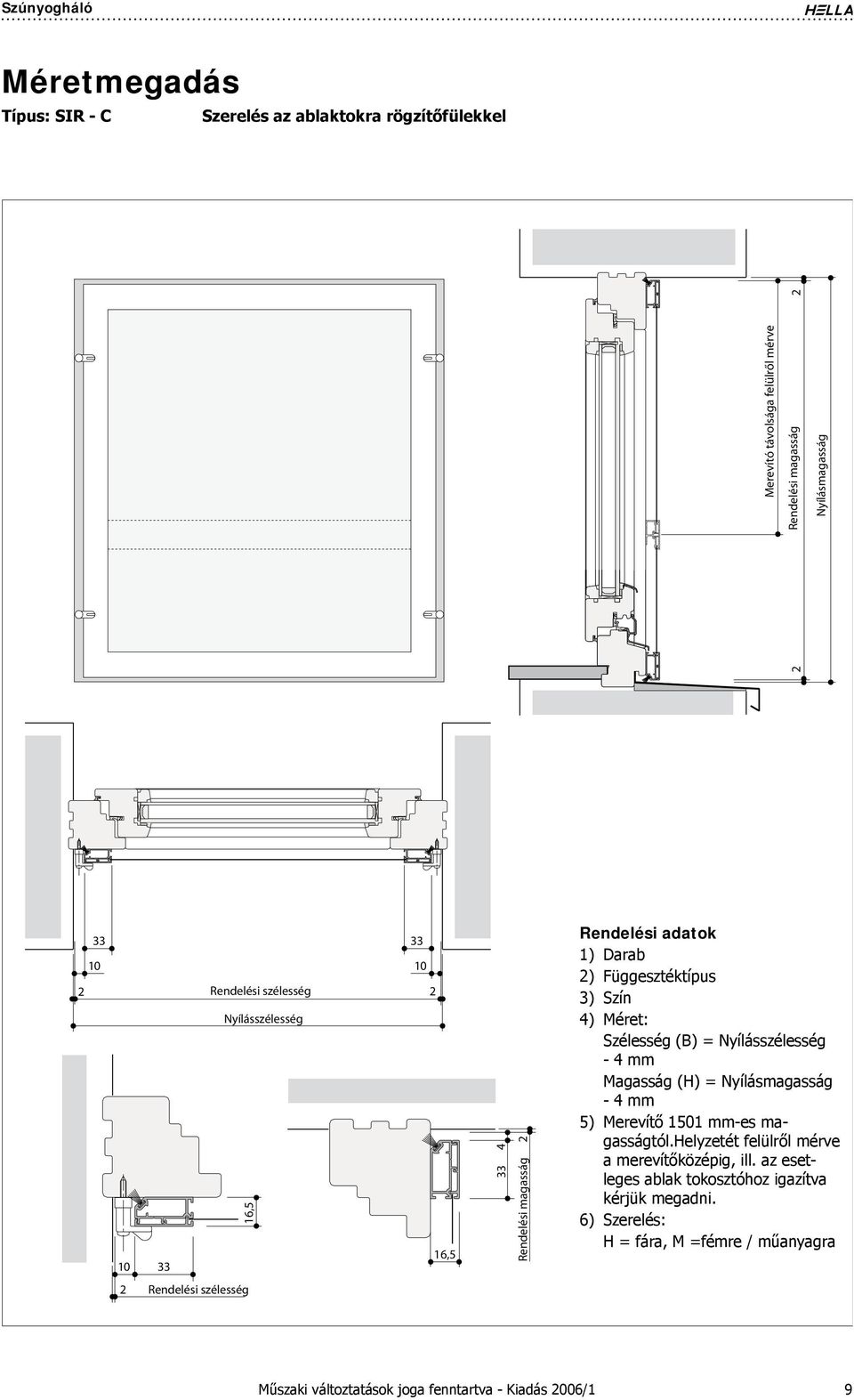 Nyílásszélesség - 4 mm Magasság (H) = Nyílásmagasság - 4 mm 5) Merevítő 1501 mm-es magasságtól.helyzetét felülről mérve a merevítőközépig, ill.