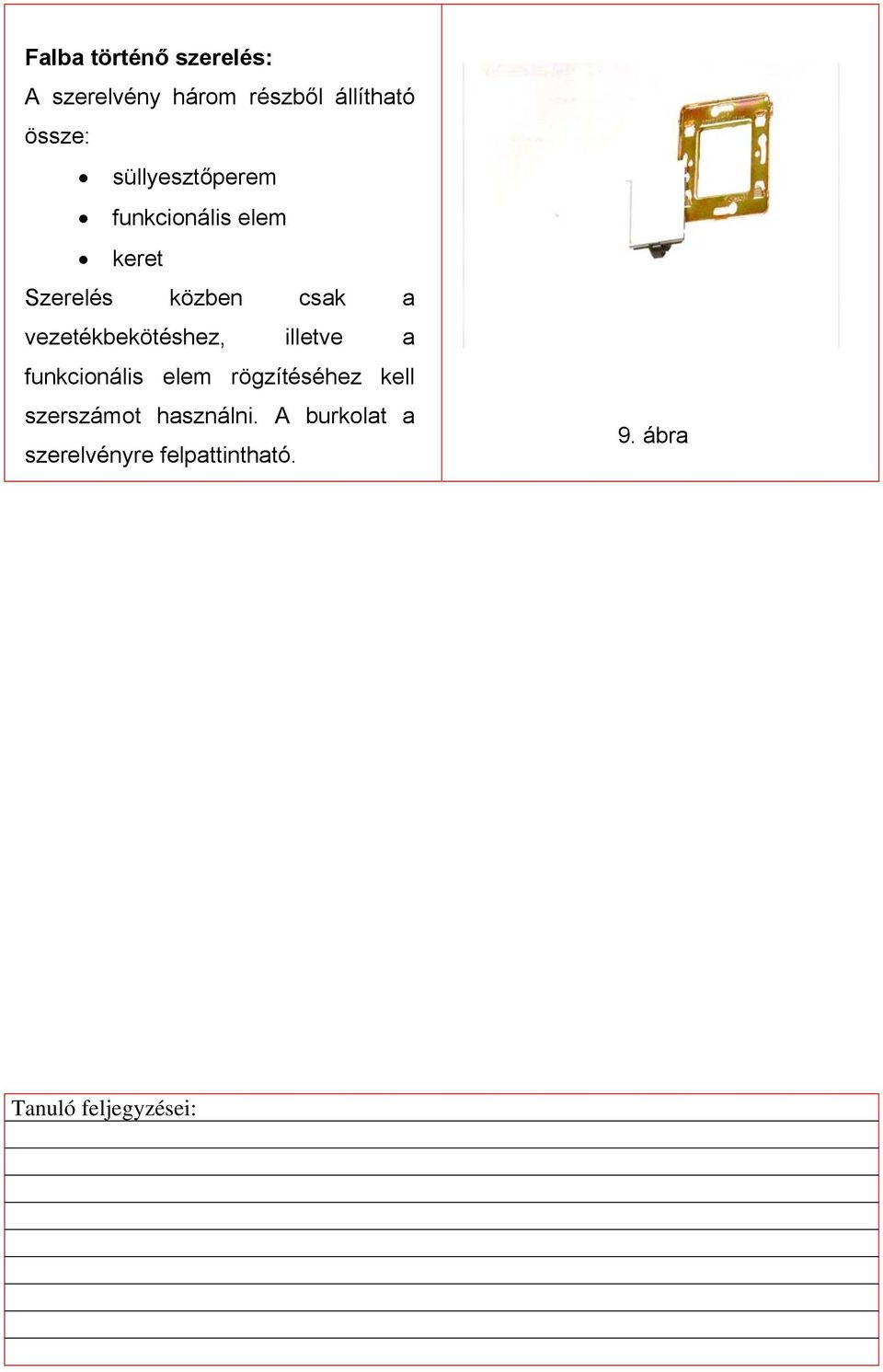 csak a vezetékbekötéshez, illetve a funkcionális elem rögzítéséhez