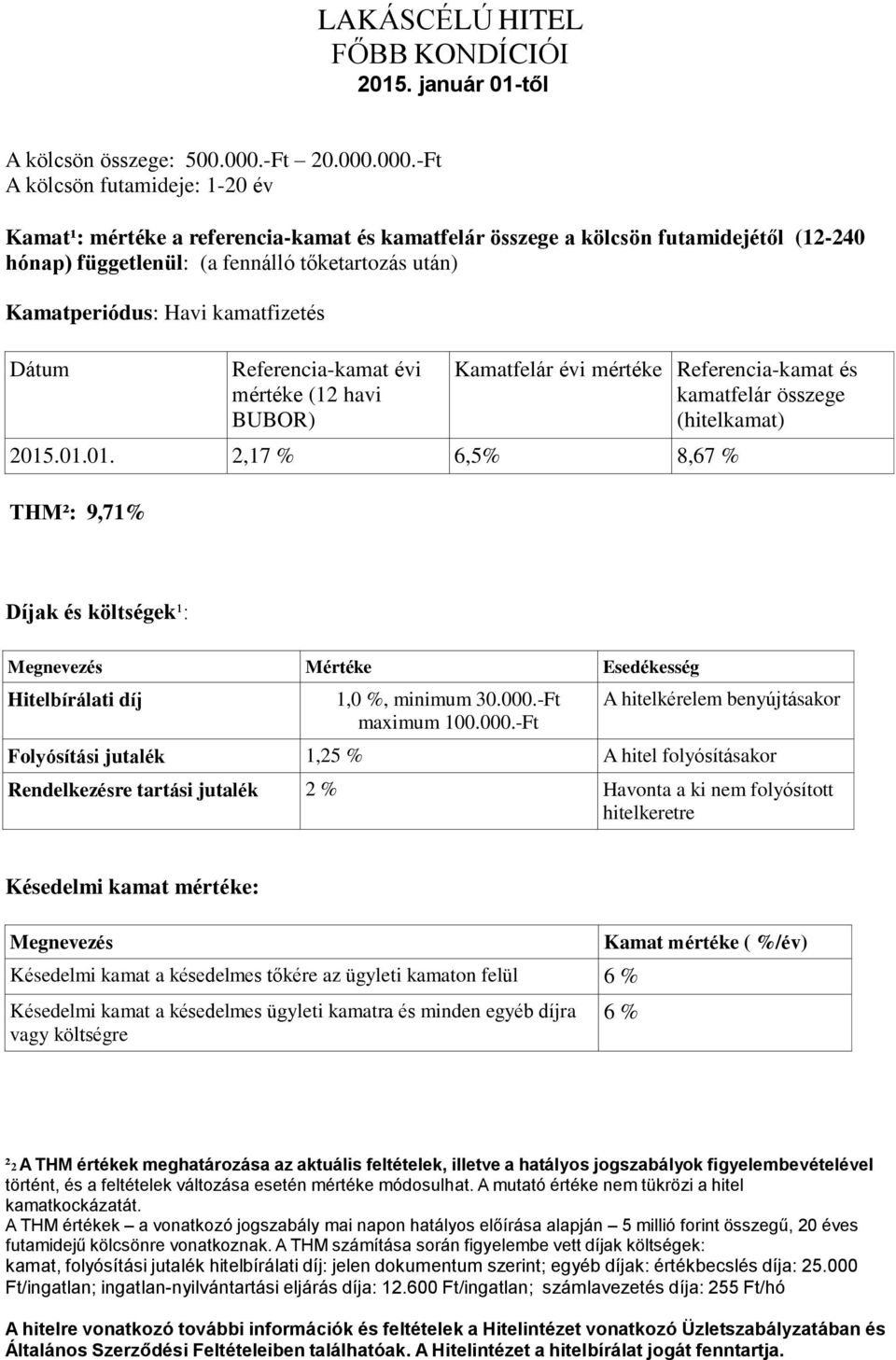 000.-Ft A kölcsön futamideje: 1-20 év Kamat¹: mértéke a referencia-kamat és kamatfelár összege a kölcsön futamidejétől (12-240 hónap) függetlenül: (a fennálló tőketartozás után) Kamatperiódus: Havi