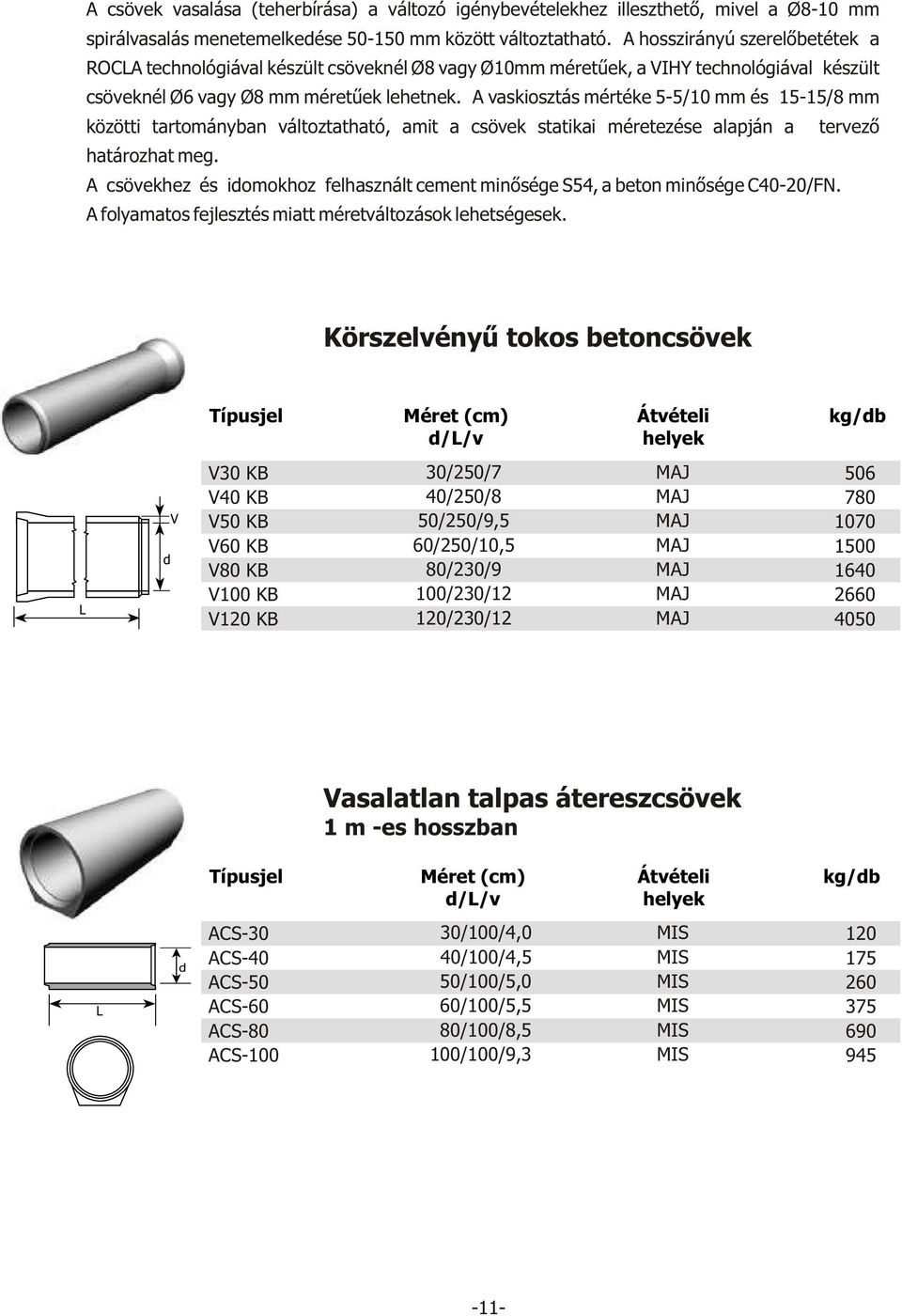 A vaskiosztás mértéke 5-5/10 mm és mm közötti tartományban változtatható, amit a csövek statikai méretezése alapján a tervezõ határozhat meg.