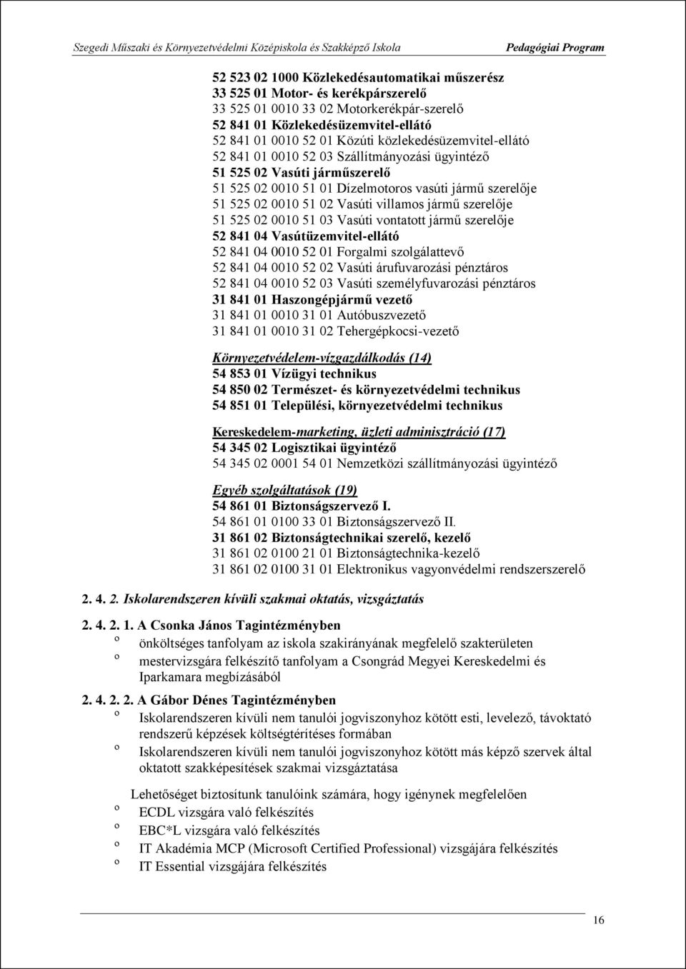 0010 51 01 Dízelmtrs vasúti jármű szerelője 51 525 02 0010 51 02 Vasúti villams jármű szerelője 51 525 02 0010 51 03 Vasúti vntattt jármű szerelője 52 841 04 Vasútüzemvitelellátó 52 841 04 0010 52 01