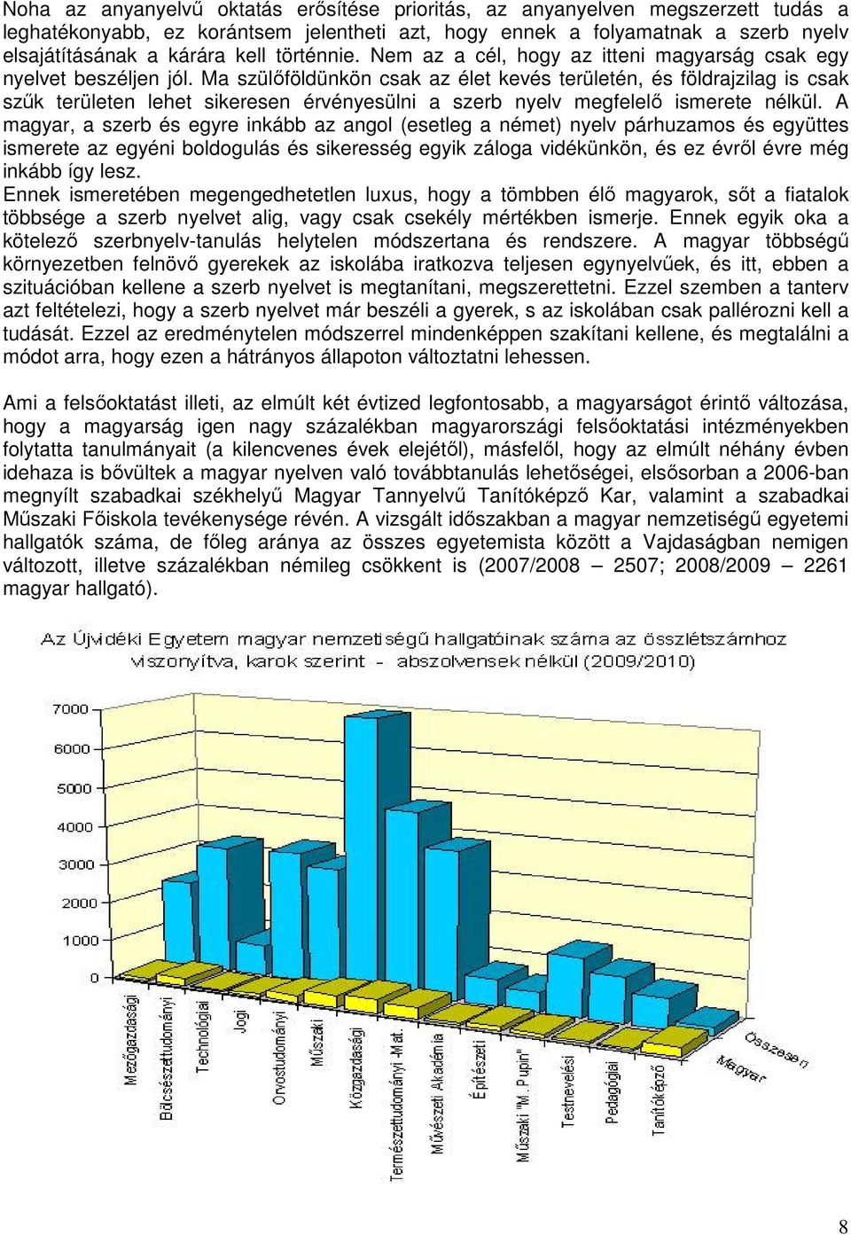 Ma szülőföldünkön csak az élet kevés területén, és földrajzilag is csak szűk területen lehet sikeresen érvényesülni a szerb nyelv megfelelő ismerete nélkül.