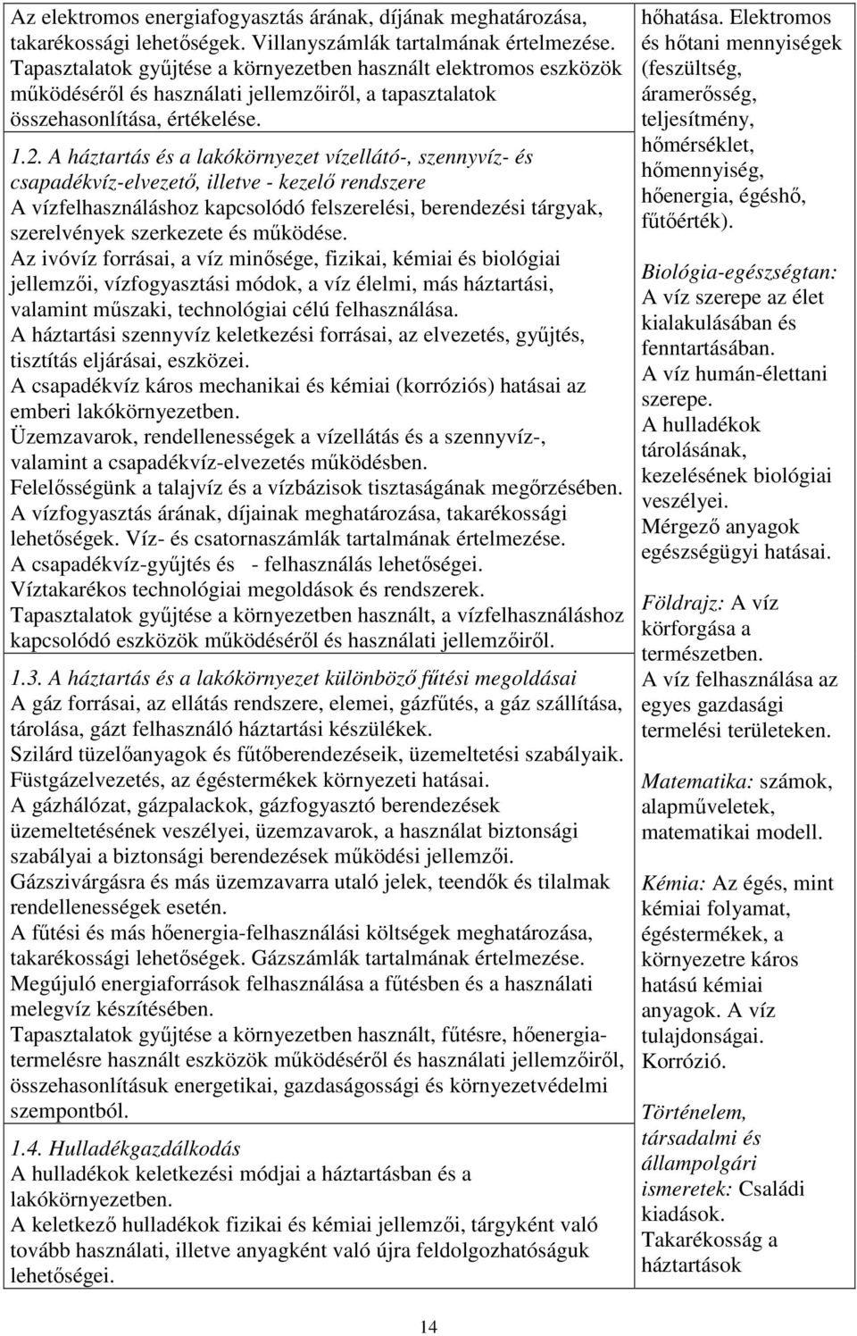 A háztartás és a lakókörnyezet vízellátó-, szennyvíz- és csapadékvíz-elvezető, illetve - kezelő rendszere A vízfelhasználáshoz kapcsolódó felszerelési, berendezési tárgyak, szerelvények szerkezete és