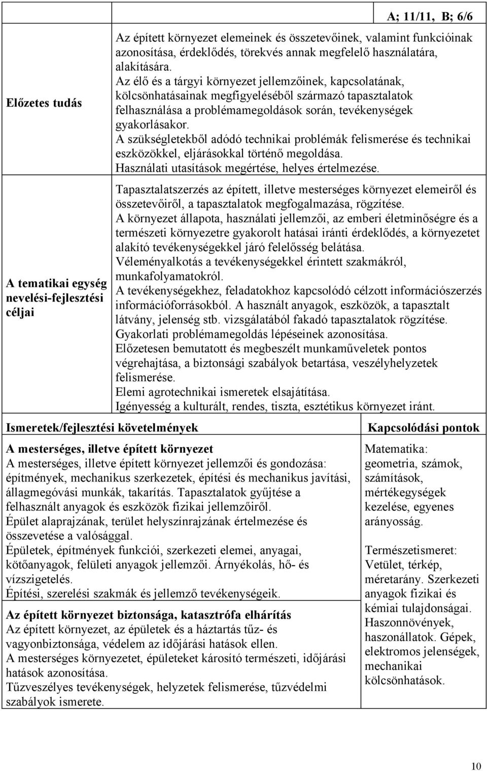 Az élő és a tárgyi környezet jellemzőinek, kapcsolatának, kölcsönhatásainak megfigyeléséből származó tapasztalatok felhasználása a problémamegoldások során, tevékenységek gyakorlásakor.