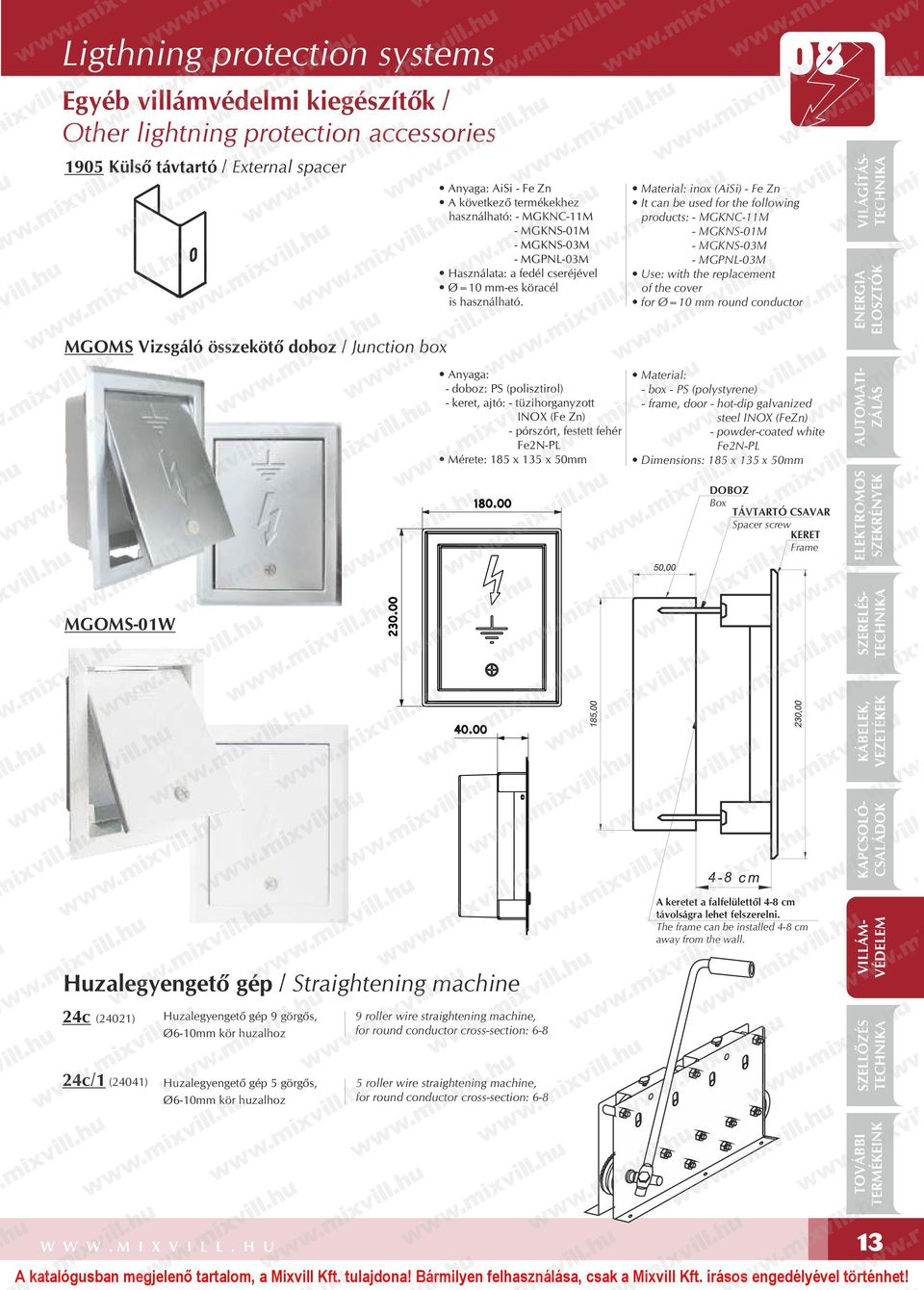 Anyaga: - doboz: PS (polisztirol) - keret, ajtó: - tüzihorganyzott INOX (Fe Zn) - pórszórt, festett fehér Fe2N-PL Mérete: 185 x 135 x 50mm - Fe Zn It can be used for the following products: -