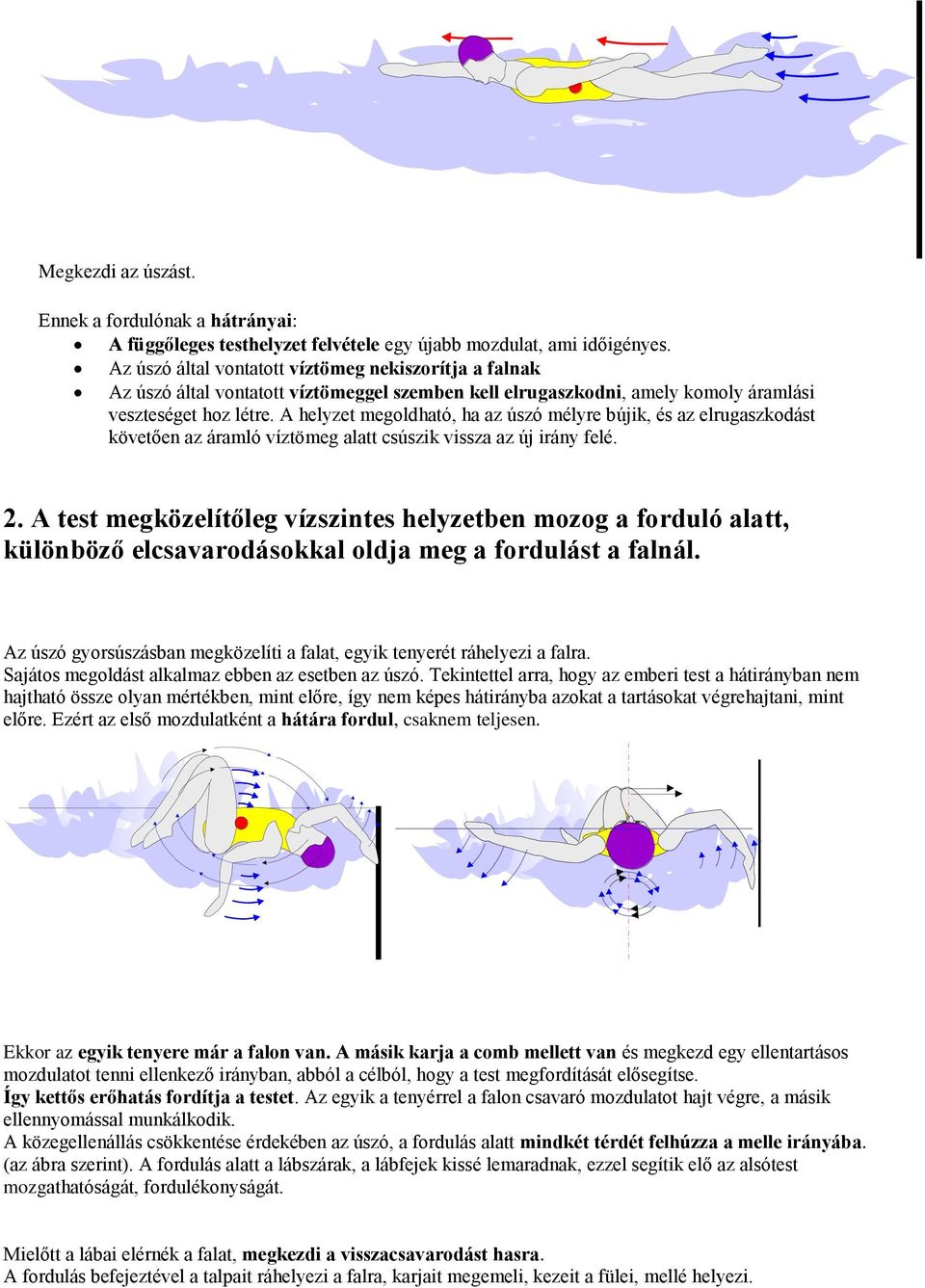 A helyzet megoldható, ha az úszó mélyre bújik, és az elrugaszkodást követően az áramló víztömeg alatt csúszik vissza az új irány felé. 2.