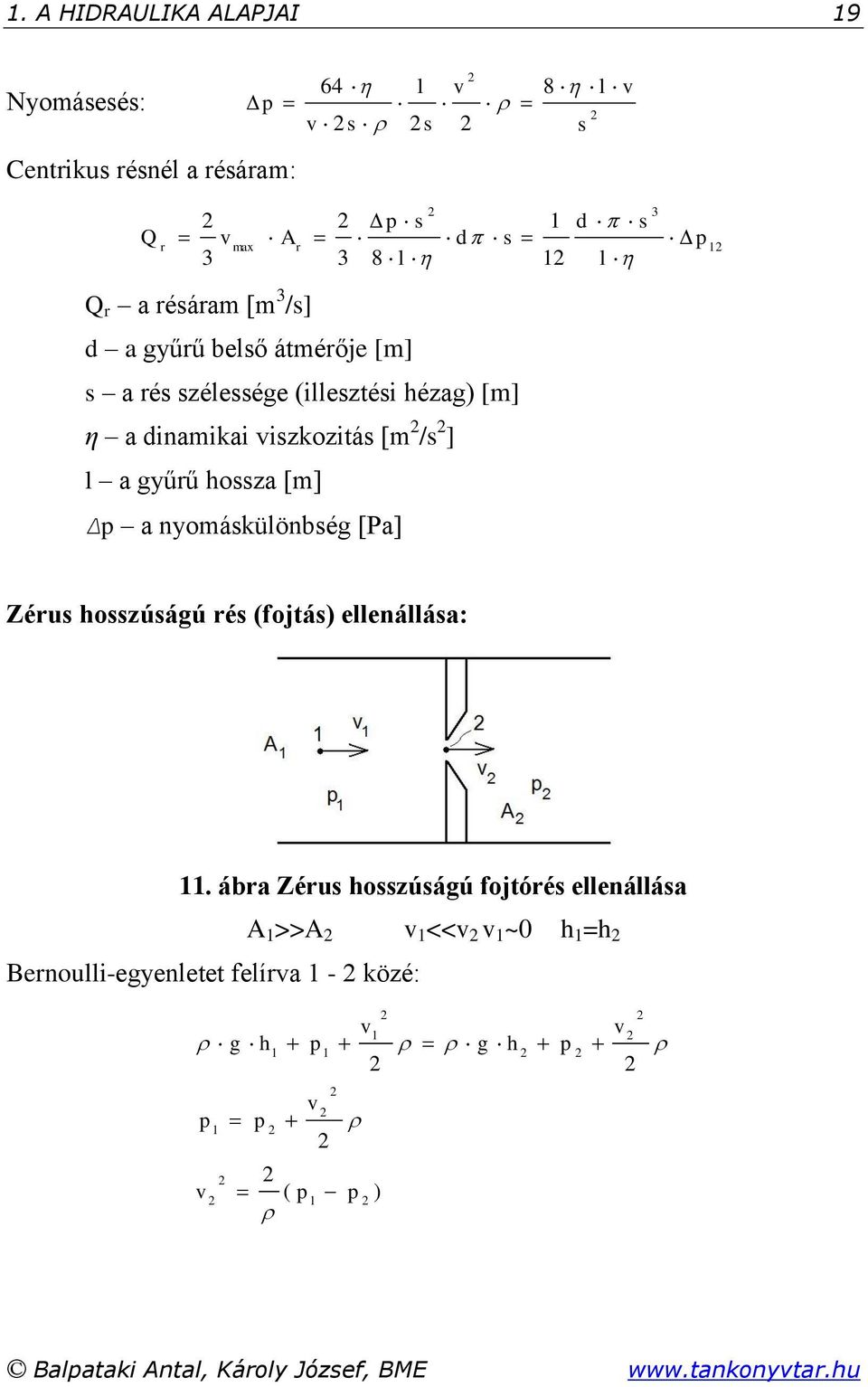 gyűrű belső átmérője [m] s a rés szélessége (illesztési hézag) [m] η a dinamikai viszkozitás [m /s ] l a gyűrű hossza [m] Δp a